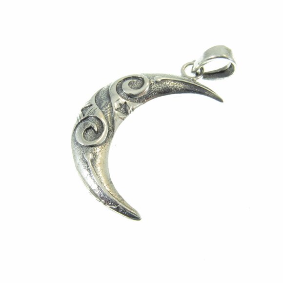 Solid 925 Sterling Silver Crescent Moon Pendant Mystical Jewelry Spiral Goddess - Picture 8 of 10